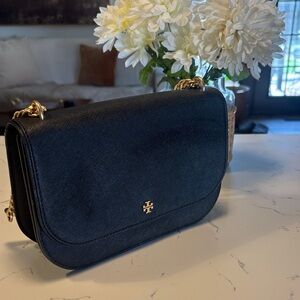 Tory Burch Black Saffiano Leather Crossbody with Gold Hardware